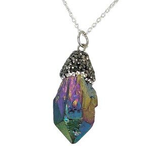 Rainbow Quartz Pendant Necklace Silver Adjustable Chain Women Jewelry New Clasp